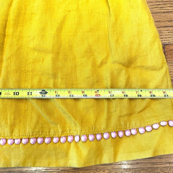Boden Romaine Linen Pom-Pom Shift Dress Tuscan Sun Mustard Yellow Sz US 6 UK 10 - Picture 7 of 11